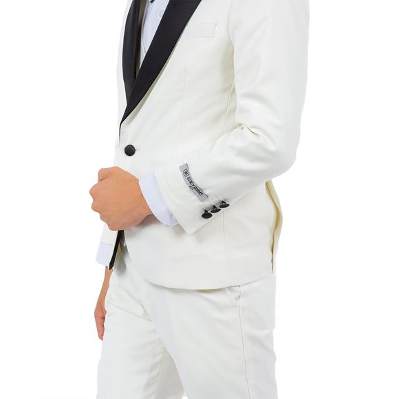 Stacy Adams Boys Ivory Tuxedo Set, 5-Piece Black Shawl Collar - Picture 5 of 7